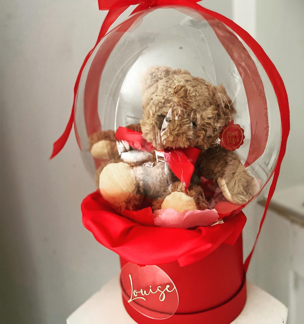 Valentines Day Teddy in Bubble Hat Box